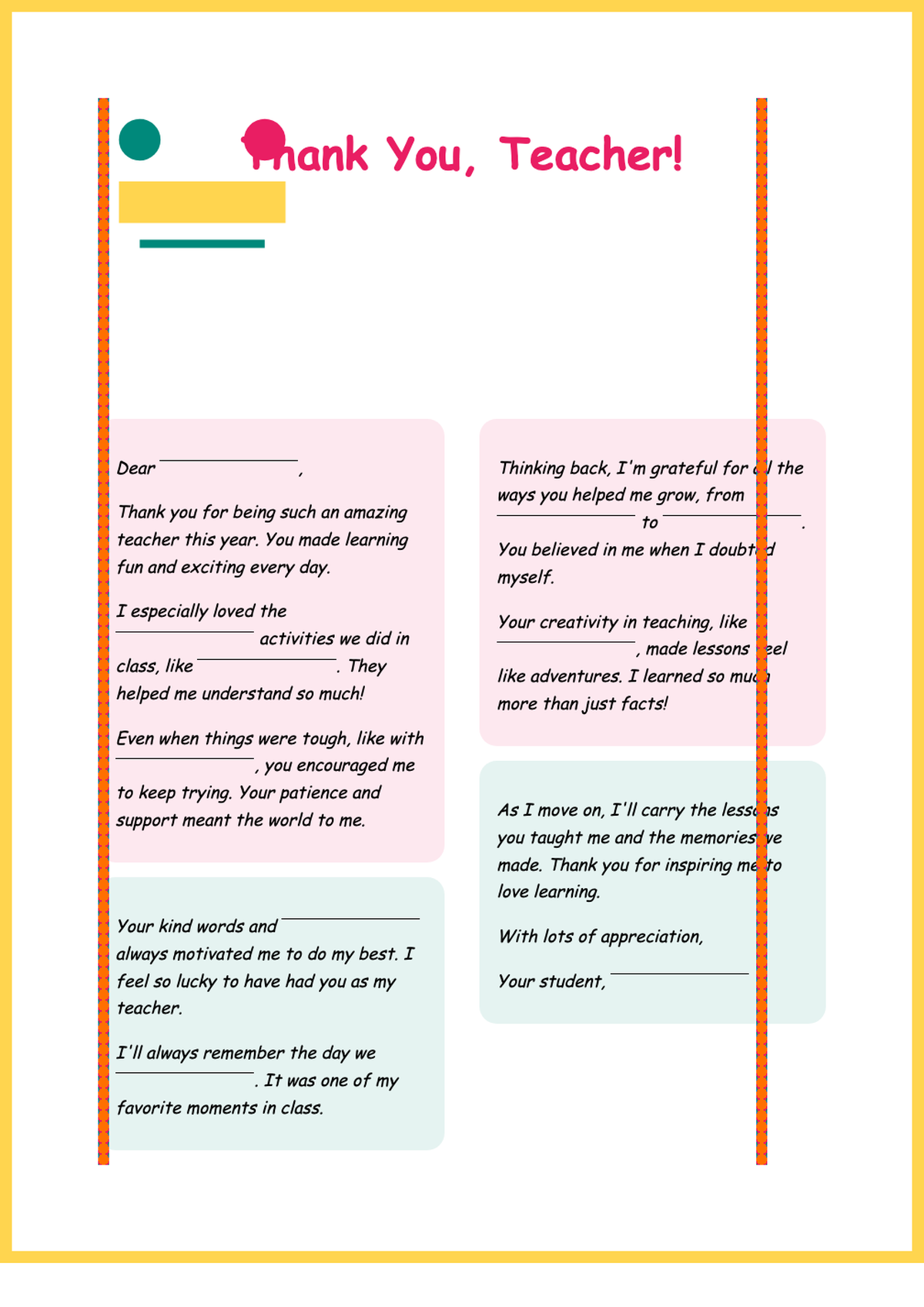 Colorful fill in the blank teacher thank you note template with polka dots and crayons_variant_2